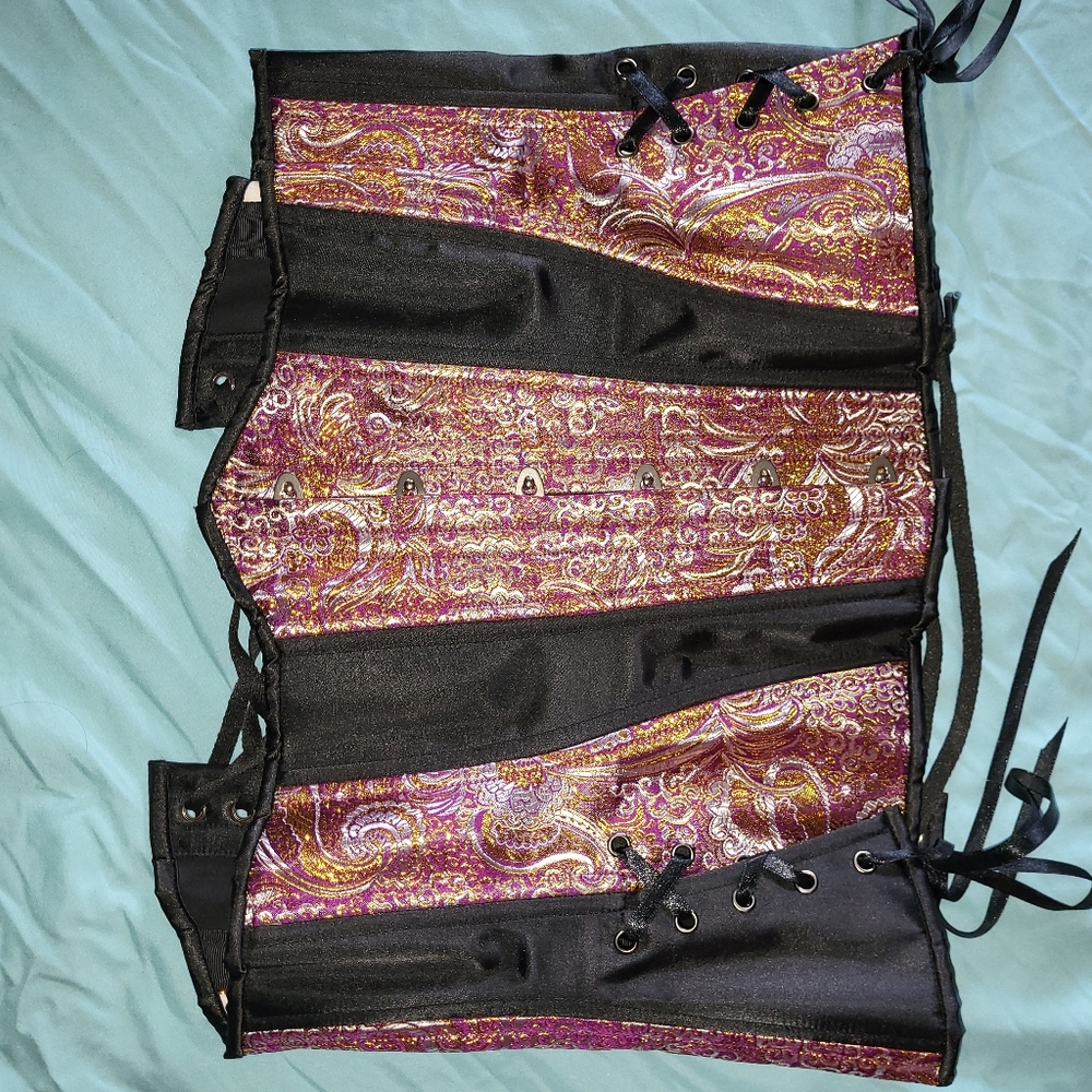 Timeless Trends Corset Waist Training 28" Inch Brocade Purple And Gold - Picture 3 of 16